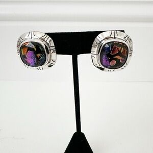 Sterling Silver Dichroic Glass Earrings 925 Vivid Colors